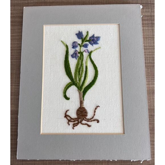 Retro Handmade Needlepoint Embroidery Flower Botanical 8x10 Matted Cottage Fairy - Picture 1 of 7